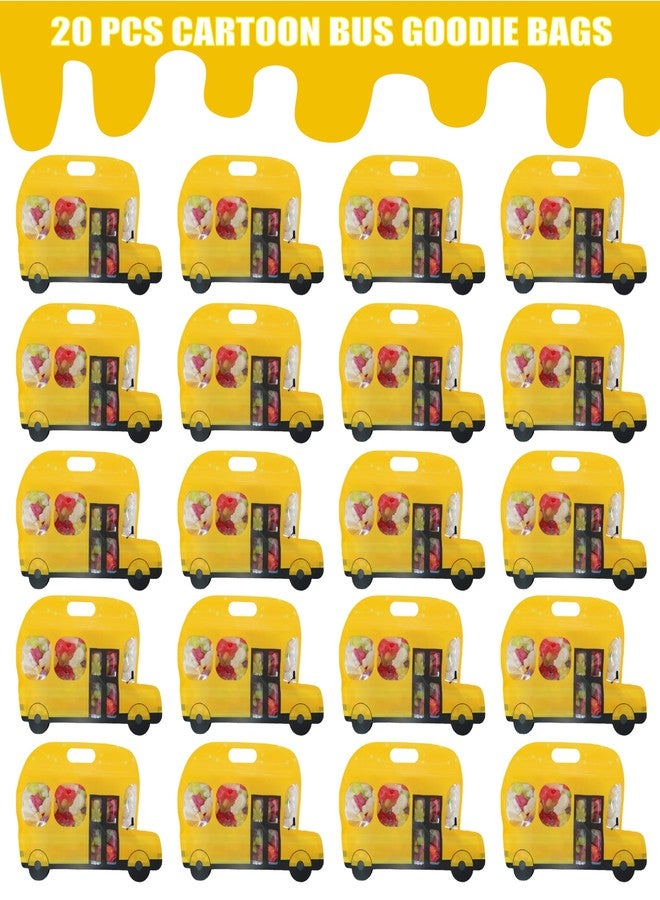 AOKELEON 20 Pcs Yellow School Bus Goodie Bags Plastic Gift Candy Bags with Handle Resealable Ziplock Treat Bags with Stand-up Bottom Back To School Party Favor Birthday Bags For Kids - Image 3